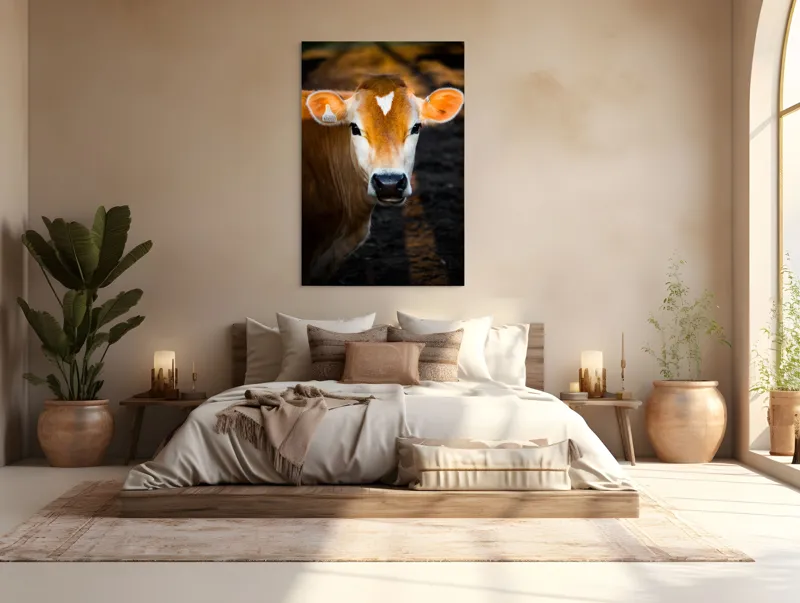 Tablou Canvas, "Vaca sub cerul dimineții aurii", 100 x 150 cm – poza 3