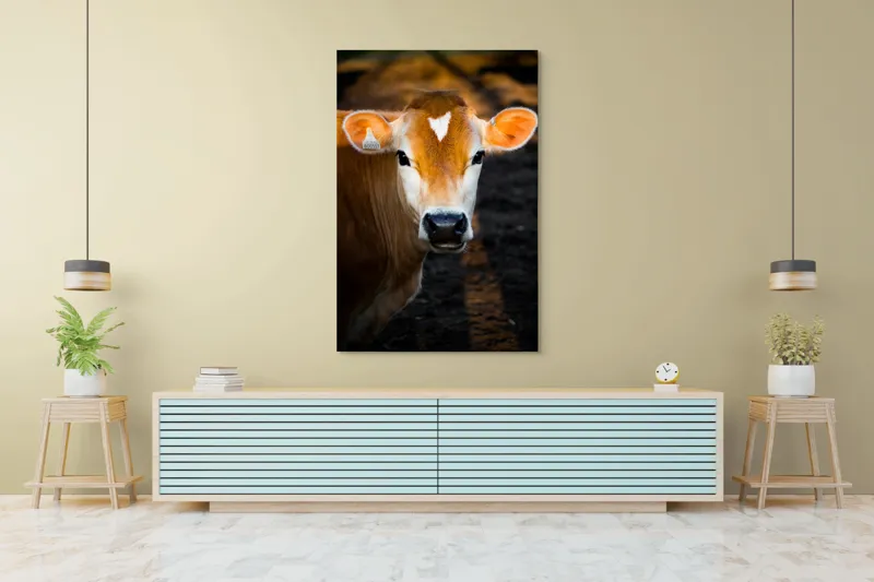 Tablou Canvas, "Vaca sub cerul dimineții aurii", 100 x 150 cm – poza 4