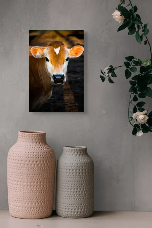 Tablou Canvas, "Vaca sub cerul dimineții aurii", 26 x 39 cm – poza 6