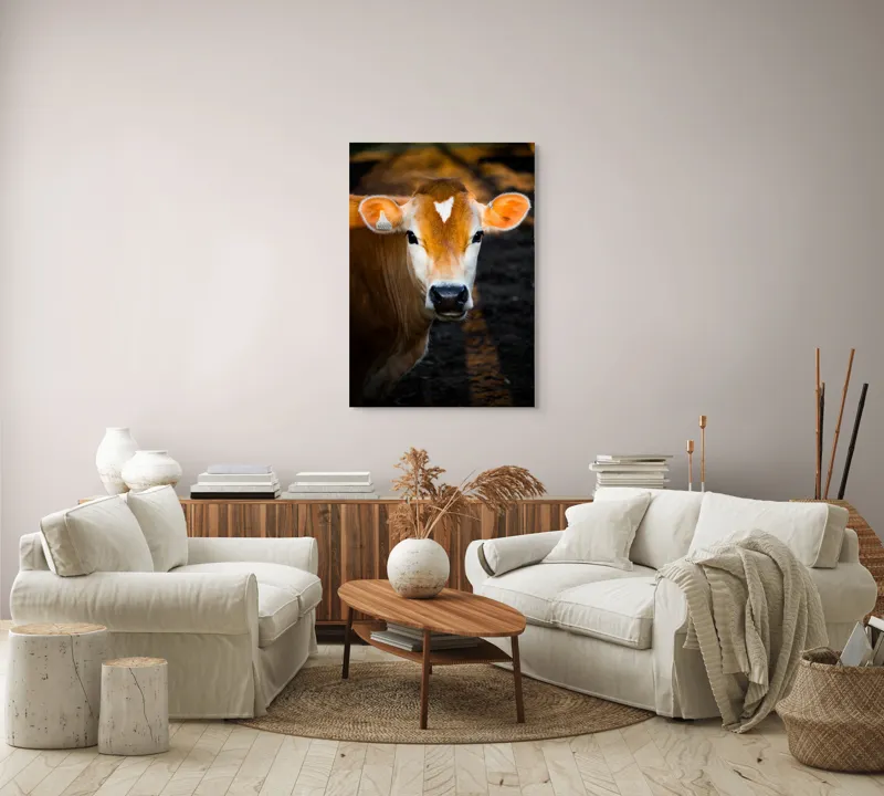 Tablou Canvas, "Vaca sub cerul dimineții aurii", 70 x 100 cm – poza 4