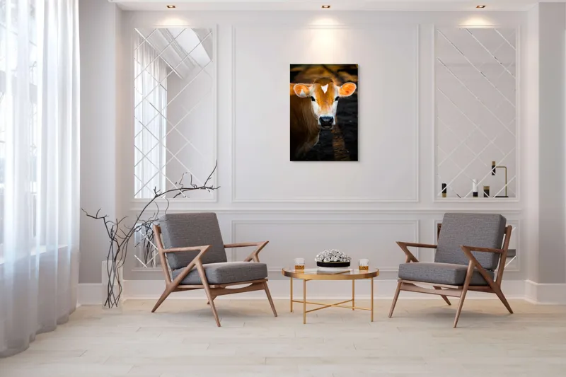 Tablou Canvas, "Vaca sub cerul dimineții aurii", 70 x 100 cm – poza 8
