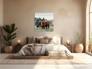 Tablou Canvas, "Bivoli păscând pe dealuri verzi", 100 x 100 cm – poza 4