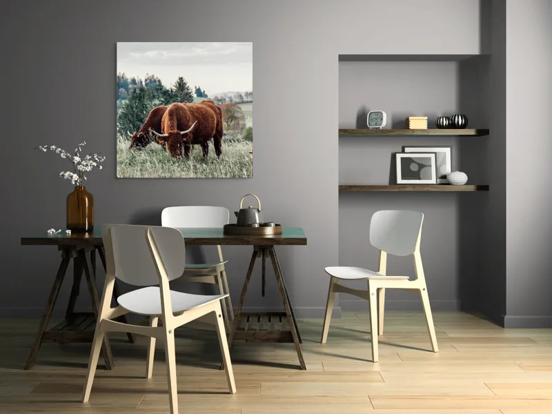 Tablou Canvas, "Bivoli păscând pe dealuri verzi", 100 x 100 cm – poza 6