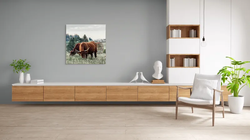 Tablou Canvas, "Bivoli păscând pe dealuri verzi", 100 x 100 cm – poza 8