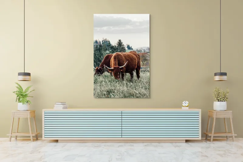 Tablou Canvas, "Bivoli păscând pe dealuri verzi", 100 x 150 cm – poza 4