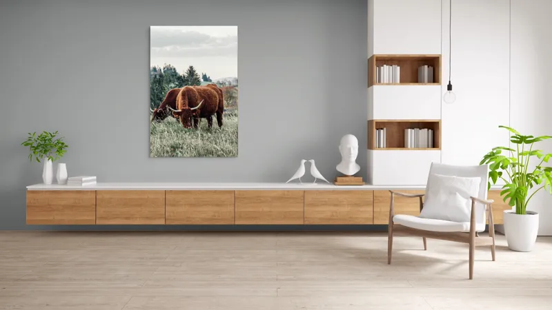 Tablou Canvas, "Bivoli păscând pe dealuri verzi", 100 x 150 cm – poza 8