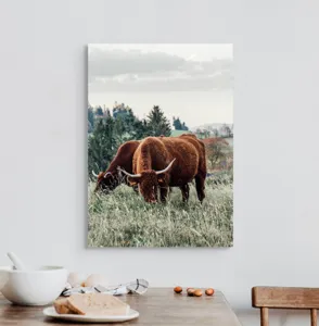 Tablou Canvas, "Bivoli păscând pe dealuri verzi", 50 x 70 cm – poza 3