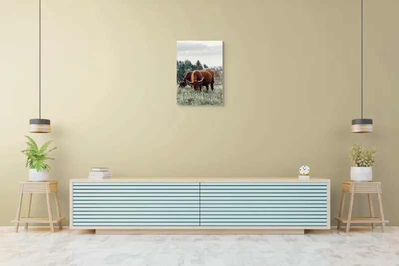 Tablou Canvas, "Bivoli păscând pe dealuri verzi", 50 x 70 cm – poza 6