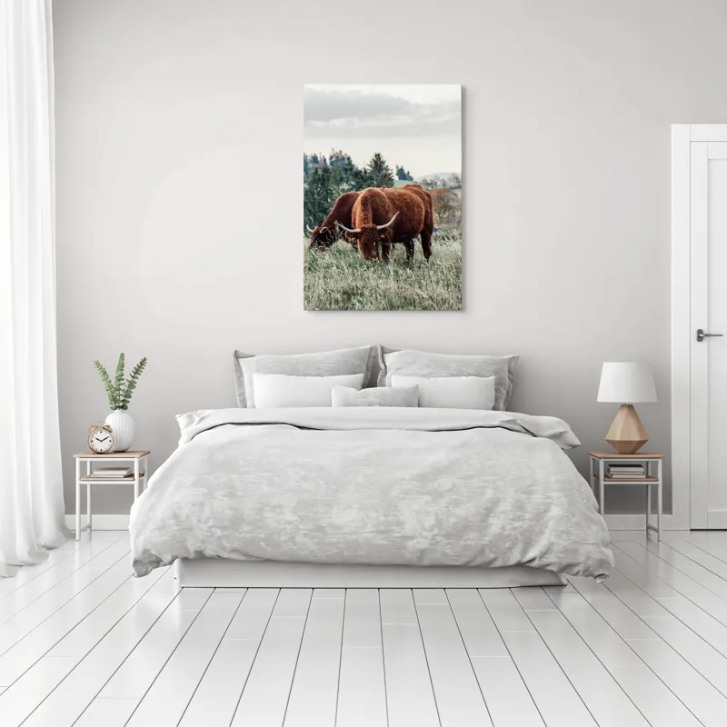 Tablou Canvas, "Bivoli păscând pe dealuri verzi", 70 x 100 cm – poza 3