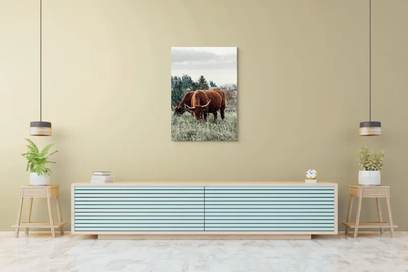 Tablou Canvas, "Bivoli păscând pe dealuri verzi", 70 x 100 cm – poza 5