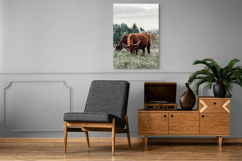 Tablou Canvas, "Bivoli păscând pe dealuri verzi", 70 x 100 cm – poza 6