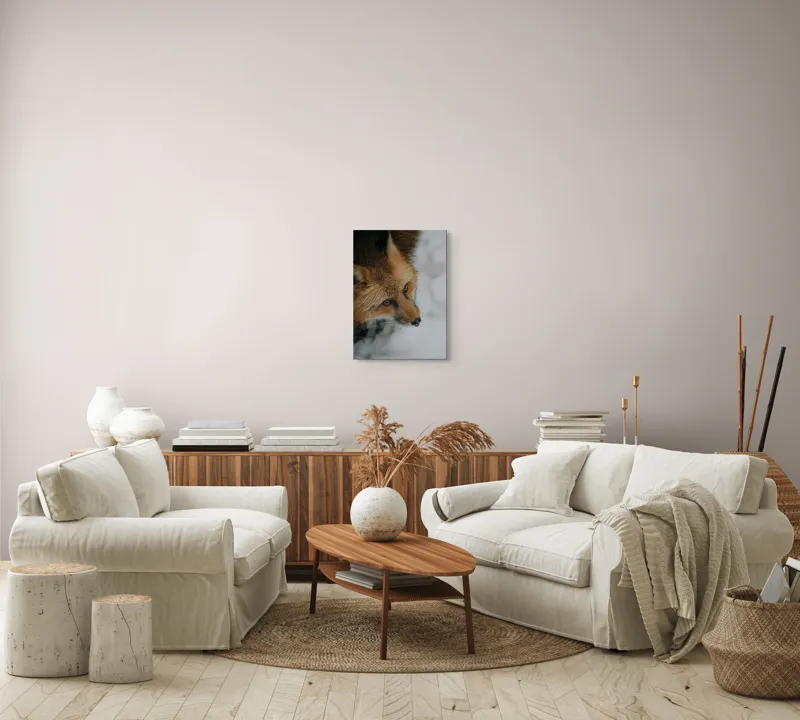 Tablou Canvas, "Vulpe în zăpadă visând iarna", Vulpe, Blană, Zăpadă, Ochii, Natură, Frumusețe, Iarnă, 39 x 54 cm – poza 5