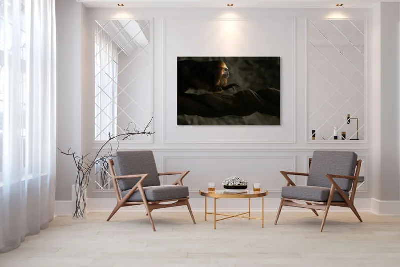 Tablou Canvas, "Exploratorul pădurii tropicale misterioase", Primat, Blană, Întuneric, Crengi, Observație, Natură, 150 x 100 cm – poza 7