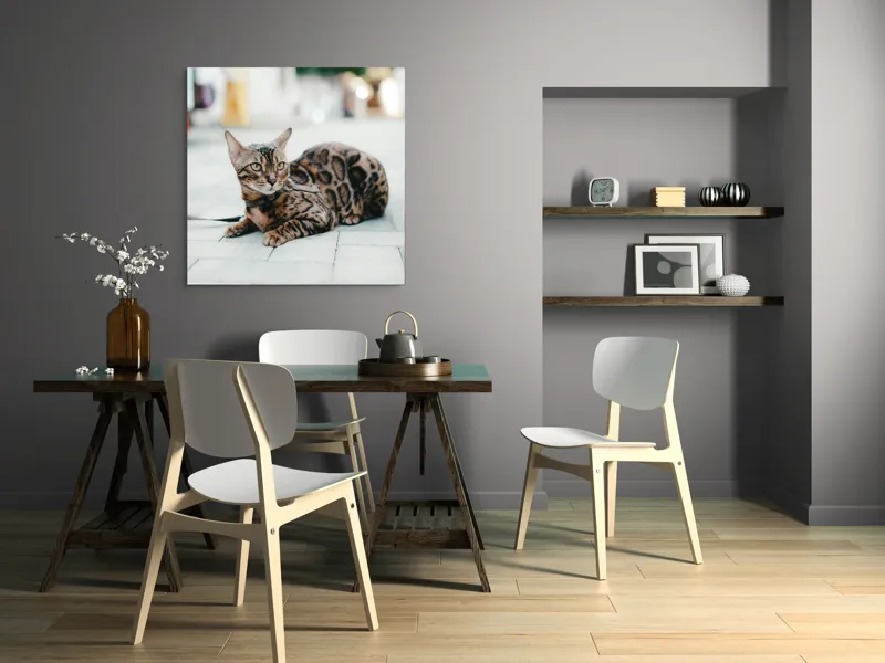Tablou Canvas, "Pisica bengaleză pe stradă pustie", Blând, Viguros, Patat, Relaxează, Urban, Drăgălaș, Strălucitor., 100 x 100 cm – poza 6