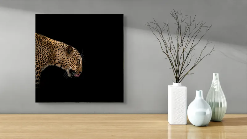 Tablou Canvas, "Leopard în întunericul nopții africane", Panteră, Eleganță, Concentrare, Contrast, Mistic, Grație, Agilitate, Puncte, 50 x 50 cm – poza 3