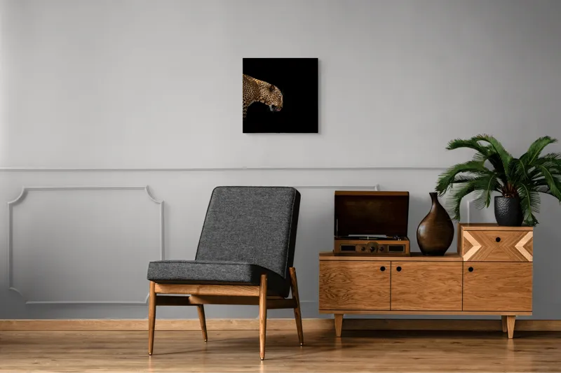 Tablou Canvas, "Leopard în întunericul nopții africane", Panteră, Eleganță, Concentrare, Contrast, Mistic, Grație, Agilitate, Puncte, 50 x 50 cm – poza 6