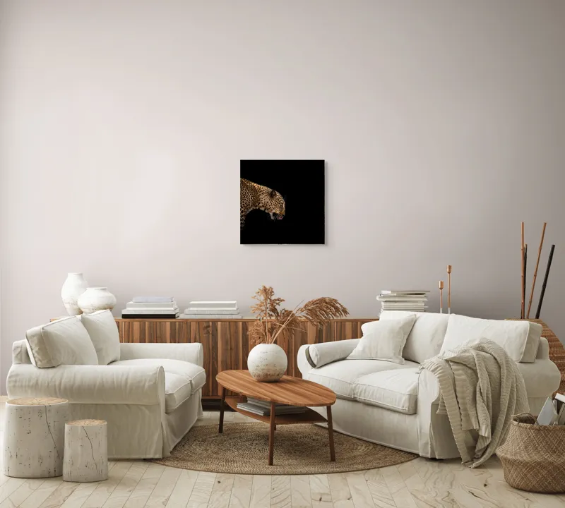 Tablou Canvas, "Leopard în întunericul nopții africane", Panteră, Eleganță, Concentrare, Contrast, Mistic, Grație, Agilitate, Puncte, 50 x 50 cm – poza 7