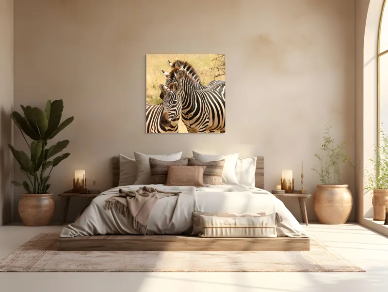 Tablou Canvas, "Trei zebre în savana africană", 100 x 100 cm – poza 4
