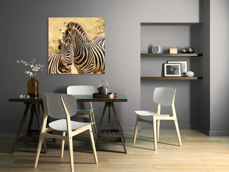 Tablou Canvas, "Trei zebre în savana africană", 100 x 100 cm – poza 6