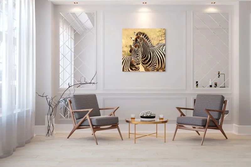 Tablou Canvas, "Trei zebre în savana africană", 100 x 100 cm – poza 7