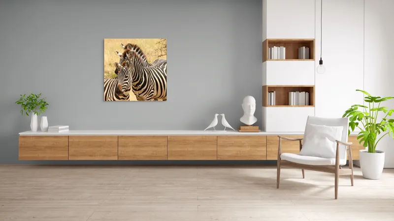 Tablou Canvas, "Trei zebre în savana africană", 100 x 100 cm – poza 8