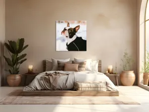 Tablou Canvas, "Câine în zăpadă privind cerul", 100 x 100 cm – poza 4