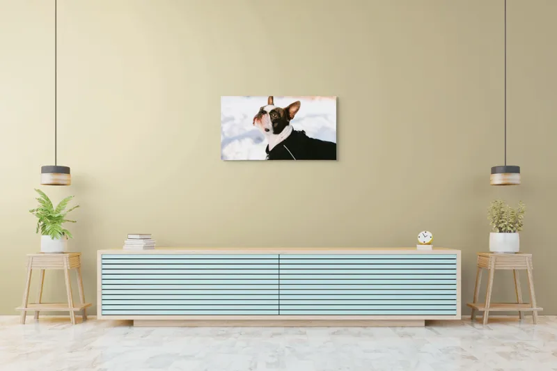 Tablou Canvas, "Câine în zăpadă privind cerul", 90 x 50 cm – poza 5