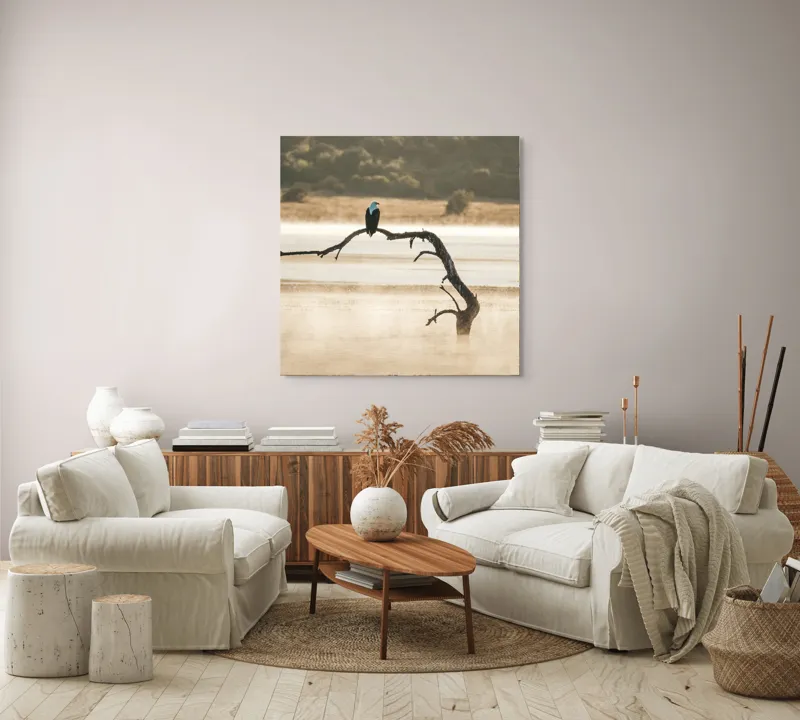 Tablou Canvas, "Vulturul solitar în zori de ceață", Pace, Singurătate, Frumusețe, Calm, Natură, Libertate, Răsărit, Reflecție, 100 x 100 cm – poza 3