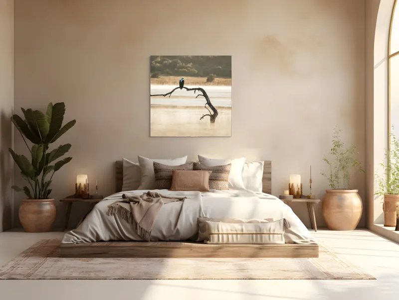 Tablou Canvas, "Vulturul solitar în zori de ceață", Pace, Singurătate, Frumusețe, Calm, Natură, Libertate, Răsărit, Reflecție, 100 x 100 cm – poza 4