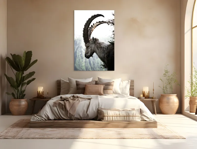 Tablou Canvas, "Capra neagră privind orizonturile montane", Majestic, Solitary, Alpine, Rugged, Watchful, Natural, 100 x 150 cm – poza 3