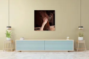 Tablou Canvas, "Mângâierea calului în lumina blândă", 100 x 100 cm – poza 5