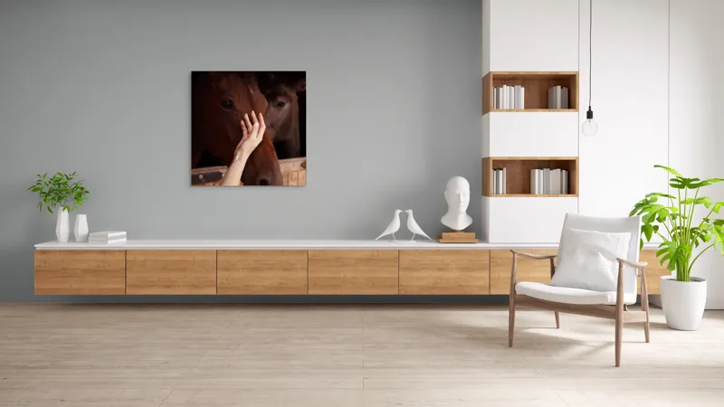 Tablou Canvas, "Mângâierea calului în lumina blândă", 100 x 100 cm – poza 8