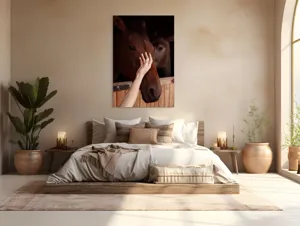 Tablou Canvas, "Mângâierea calului în lumina blândă", 100 x 150 cm – poza 3