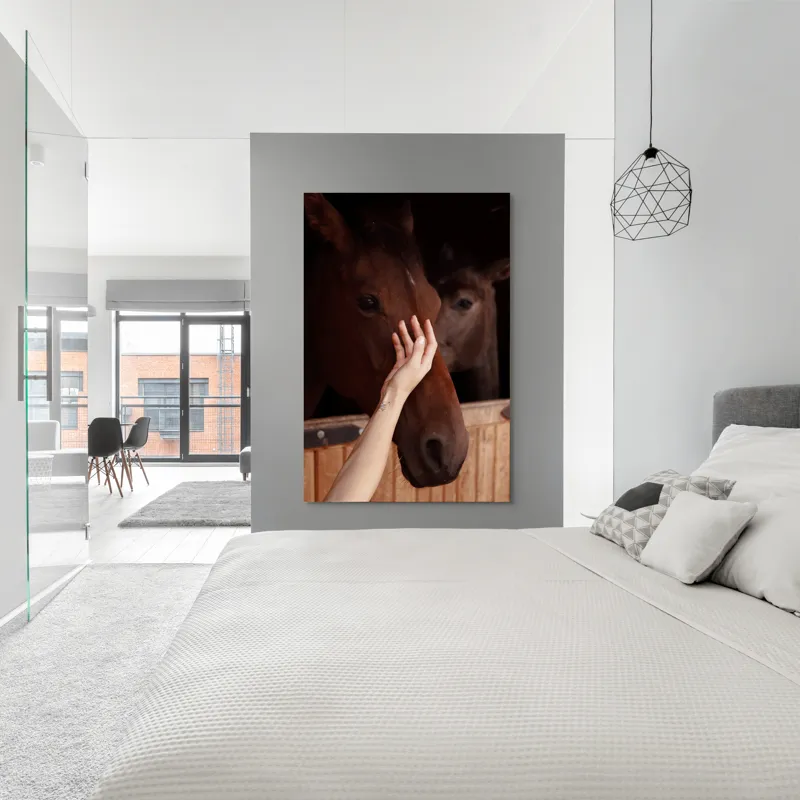 Tablou Canvas, "Mângâierea calului în lumina blândă", 100 x 150 cm – poza 5
