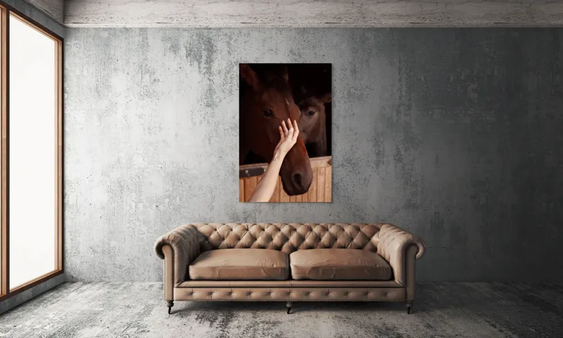Tablou Canvas, "Mângâierea calului în lumina blândă", 100 x 150 cm – poza 6