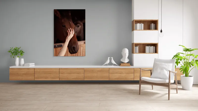 Tablou Canvas, "Mângâierea calului în lumina blândă", 100 x 150 cm – poza 8