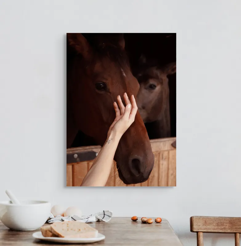 Tablou Canvas, "Mângâierea calului în lumina blândă", 50 x 70 cm – poza 3