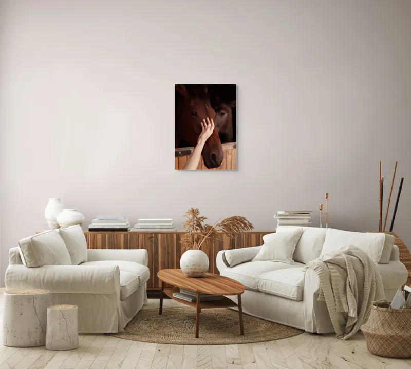 Tablou Canvas, "Mângâierea calului în lumina blândă", 50 x 70 cm – poza 4