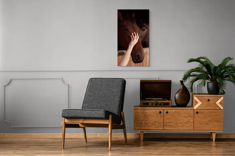 Tablou Canvas, "Mângâierea calului în lumina blândă", 50 x 90 cm – poza 8