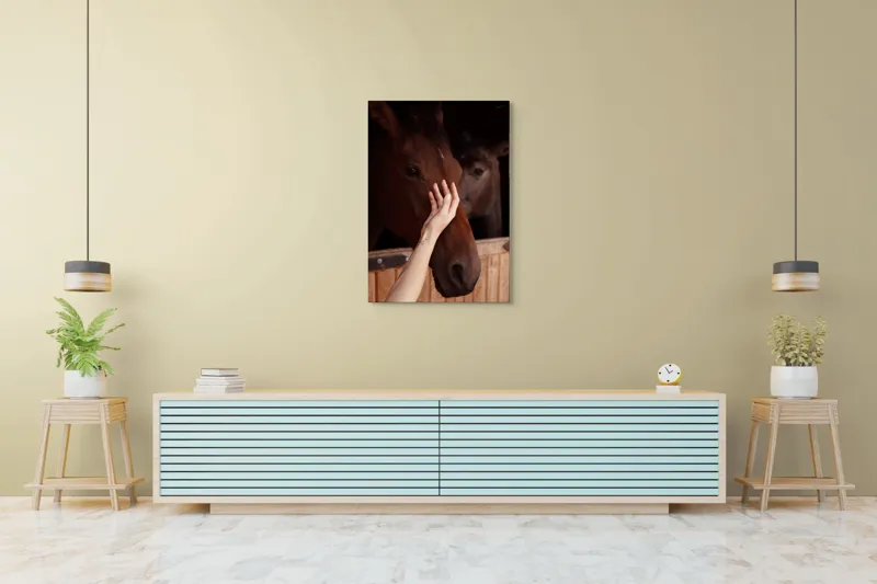Tablou Canvas, "Mângâierea calului în lumina blândă", 70 x 100 cm – poza 5