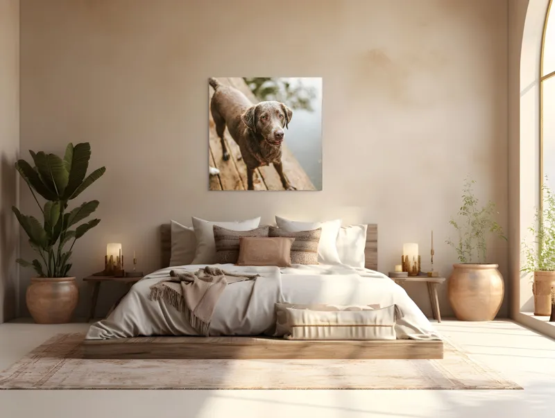 Tablou Canvas, "Câine ud pe malul lacului", 100 x 100 cm – poza 4