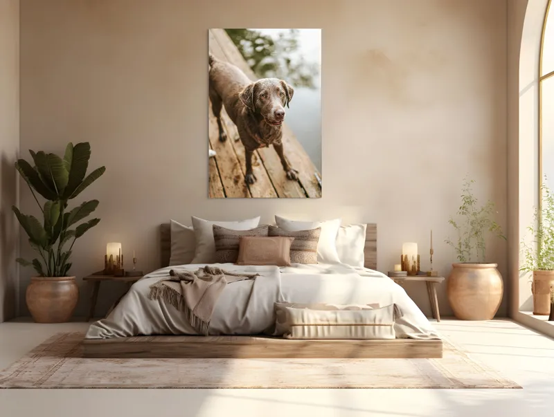Tablou Canvas, "Câine ud pe malul lacului", 100 x 150 cm – poza 3