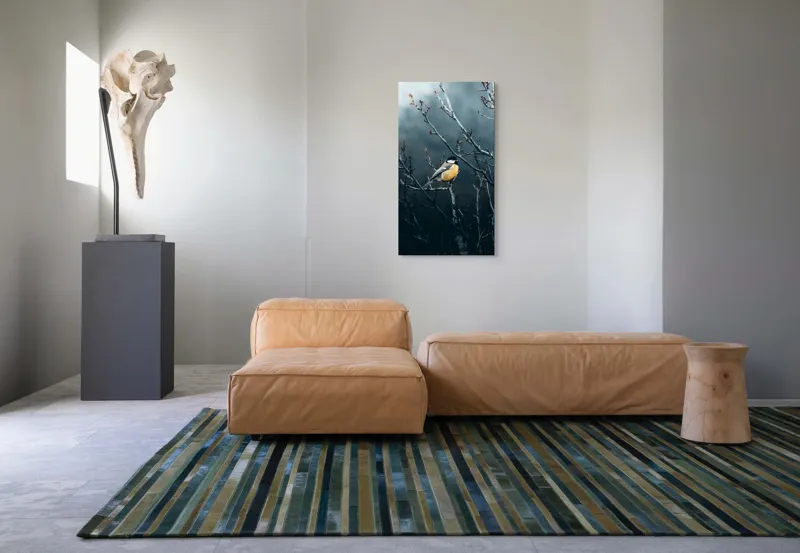 Tablou Canvas, "Pasăre în taina crengilor uscate", Răceală, Melancolie, Ramuri, Păsărele, Contrast, Natură, Singurătate, 50 x 90 cm – poza 5