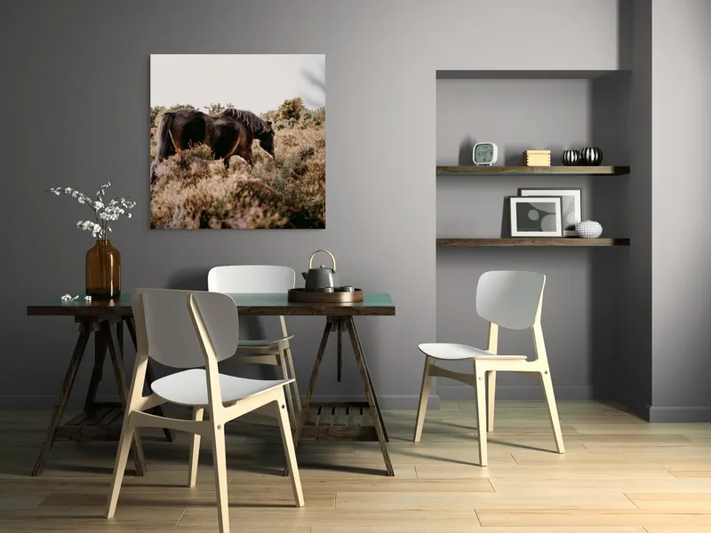 Tablou Canvas, "Cai sălbatici în peisaj natural", Cal, Natură, Vegetație, Sălbăticie, Peisaj, Frumusețe, Libertate, Serenitate, 100 x 100 cm – poza 6