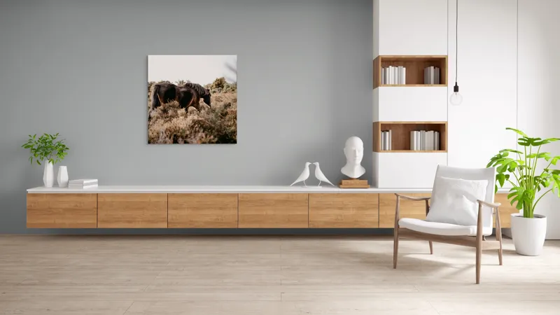 Tablou Canvas, "Cai sălbatici în peisaj natural", Cal, Natură, Vegetație, Sălbăticie, Peisaj, Frumusețe, Libertate, Serenitate, 100 x 100 cm – poza 8