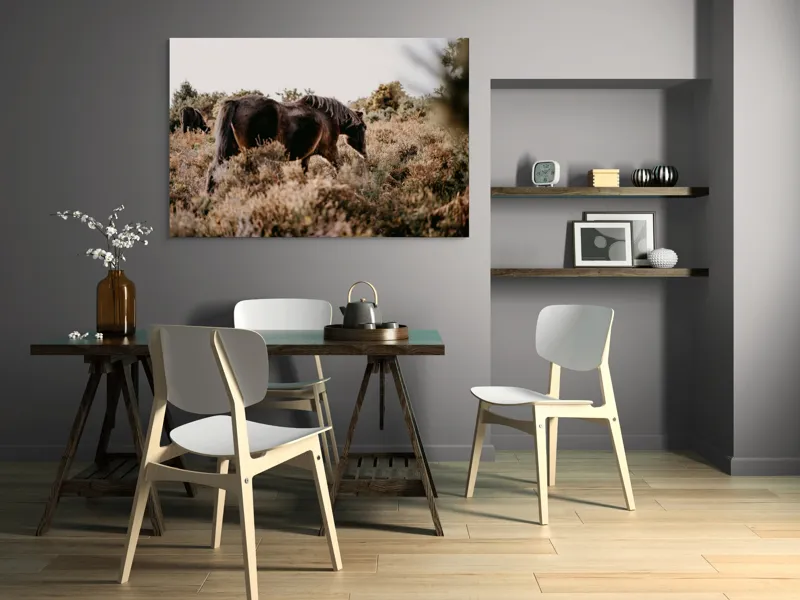 Tablou Canvas, "Cai sălbatici în peisaj natural", Cal, Natură, Vegetație, Sălbăticie, Peisaj, Frumusețe, Libertate, Serenitate, 150 x 100 cm – poza 5