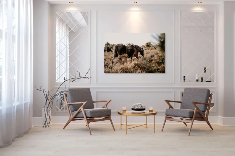Tablou Canvas, "Cai sălbatici în peisaj natural", Cal, Natură, Vegetație, Sălbăticie, Peisaj, Frumusețe, Libertate, Serenitate, 150 x 100 cm – poza 7