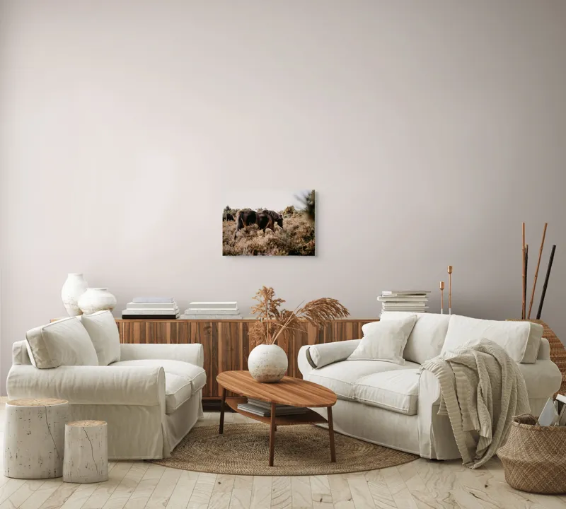 Tablou Canvas, "Cai sălbatici în peisaj natural", Cal, Natură, Vegetație, Sălbăticie, Peisaj, Frumusețe, Libertate, Serenitate, 54 x 39 cm – poza 5