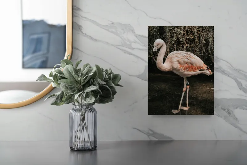 Tablou Canvas, "Flamingo în habitatul său natural", Flamingo, Tranquil, Elegance, Reflections, Gracefulness, 26 x 39 cm – poza 4