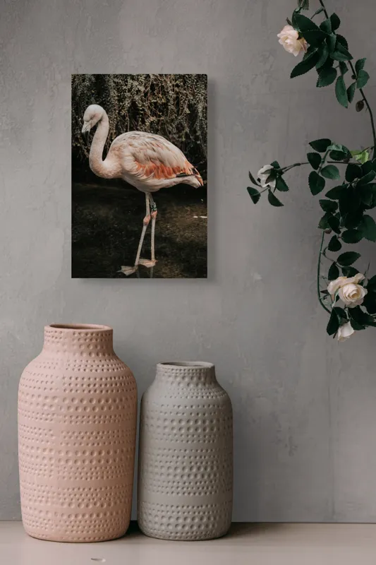 Tablou Canvas, "Flamingo în habitatul său natural", Flamingo, Tranquil, Elegance, Reflections, Gracefulness, 26 x 39 cm – poza 6